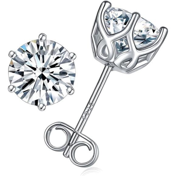 Moissanite Stud Earrings 2-4ct G H I Color 925 Sterling Silver White Gold Plated - Picture 1 of 8